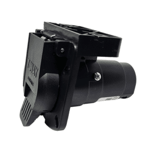 Prise remorque 7 contacts avec support intégré pour installation fixe, connexion sécurisée et durable pour remorques RV.