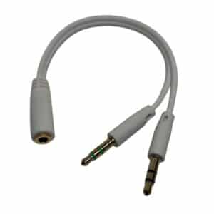 Diviseur 3.5 mm blanc 1 femelle vers 2 mâles audio et micro pour PC et gaming, compatible casque avec micro séparé.