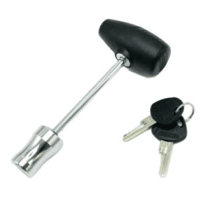 Barrure de coupleur Reese Towpower 7009400 avec tige prolongée 1-1/4" x 1-1/4", tête rotative 360°, boîtier en acier chromé et 2 clés incluses pour protection antivol de remorque.