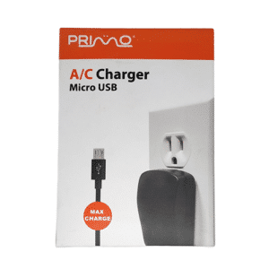 Chargeur mural A/C Micro-USB Primo 99952 5V 500 mA, compact et sécurisé, idéal pour la recharge fiable de petits appareils électroniques.