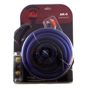 АK-0 car amplifier installation kit with durable cables and a 250A ANL fuse holder for high-quality audio installation.