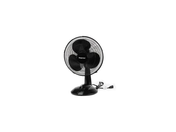 Impress 12-inch oscillating table fan (IM-713B): efficient cooling with multiple speeds, compact and elegant design, ideal for home or office.