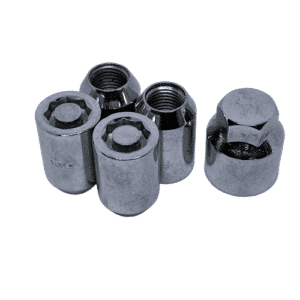 Écrous de roue à verrouillage en acier chromé 14 mm x 1,5 – fixation sécurisée et durable pour roues d’origine et personnalisées.