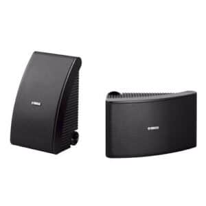 Yamaha NS-AW592BK all-weather speakers, perfect for outdoor use. 6-1/2" speakers, weather-resistant with aluminum grilles, ideal for home theaters and commercial spaces.