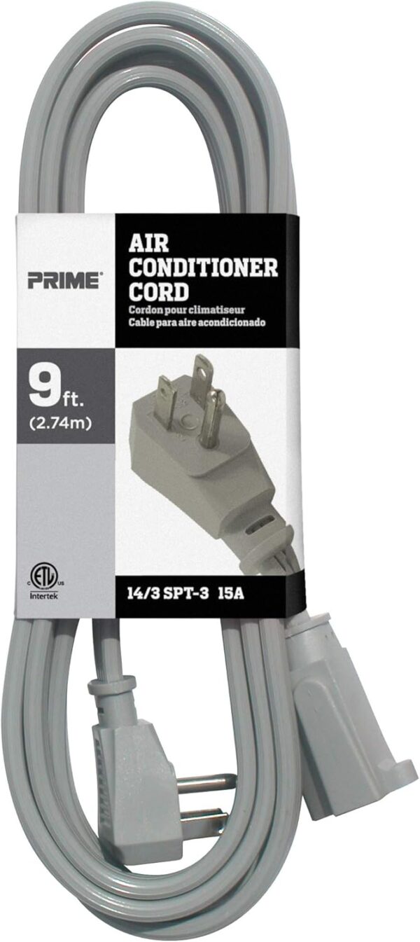 9-foot PRIME EC680509L extension cord for air conditioners and major appliances, 15 Amps, UL and CSA certified.