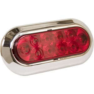 Blazer C563RTM red oval LED park/turn signal light with chrome bezel, 10 LED diodes, polycarbonate lens, and flange mount. Packaged in 'Try Me' packaging.