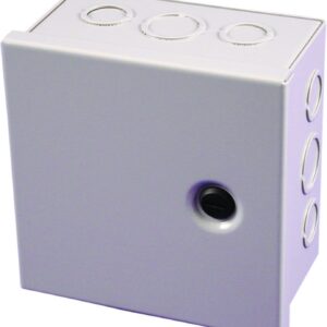 The Hammond CHKO12126 Type 1 Mild Steel Junction Box is ideal for indoor commercial use, featuring a hinged cover for easy access and knockouts on all sides for flexible wiring.