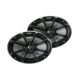 Kicker PS694 6"x9" weatherproof speakers, 2-way, for motorcycles, boats, and UTVs. 5-90 watts RMS power range, with titanium tweeters and polypropylene woofer.