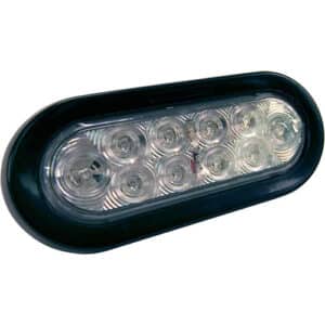 Feu de signalisation LED ovale de 6 pouces Blazer C562CA avec 10 diodes et lens clair émettant une lumière amber. Inclus joint et prise pour une installation facile.