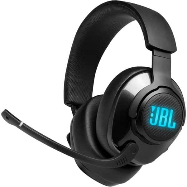 Discover the JBL Quantum 400 USB gaming headset with surround sound, noise-canceling microphone and optimal comfort for an immersive gaming experience on all platforms.