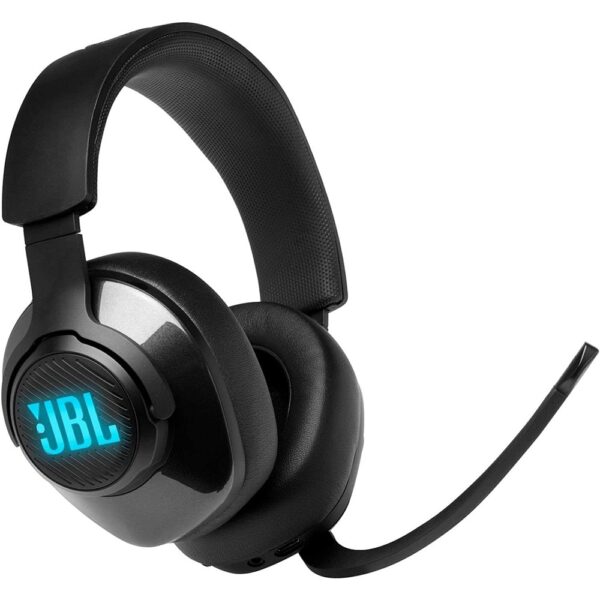 Discover the JBL Quantum 400 USB gaming headset with surround sound, noise-canceling microphone and optimal comfort for an immersive gaming experience on all platforms.