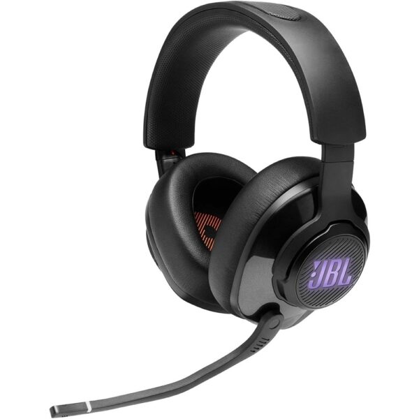 Discover the JBL Quantum 400 USB gaming headset with surround sound, noise-canceling microphone and optimal comfort for an immersive gaming experience on all platforms.