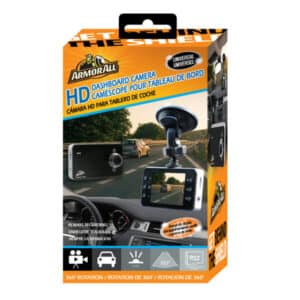 Armor ALL™ HD Dashboard Camera with 2.4-inch LCD screen, supports SD cards up to 32GB, IR night vision, and flexible recording options for enhanced road safety.