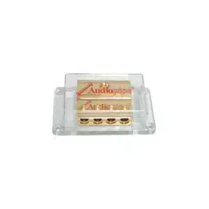 PB-1044 power distribution block 1/0 vers 4 sorties 4 AWG, finition or 24K pour systèmes audio haute puissance et installations car audio.
