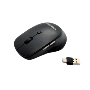 Victsing Wireless Mouse Black with 5 DPI levels, dual-end USB and Type-C receiver, navigation buttons, and power-saving mode. Ergonomic and high-performing.