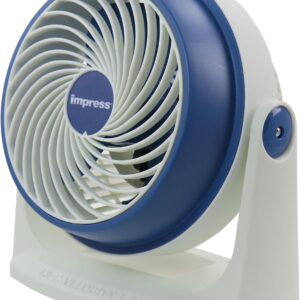 Impress 8-inch blue high-speed fan: powerful cooling, compact design, ideal for home or office. 1-year warranty against manufacturing defects.