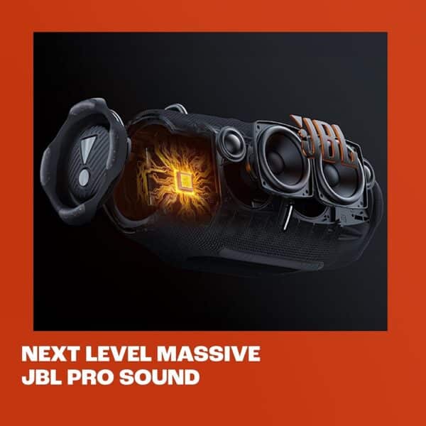 The JBL Xtreme 3 offers powerful JBL Original Pro sound, 15 hours of battery life and an IP67 waterproof design. Perfect for all your adventures, it connects easily via Bluetooth and integrates PartyBoost for an immersive music experience.