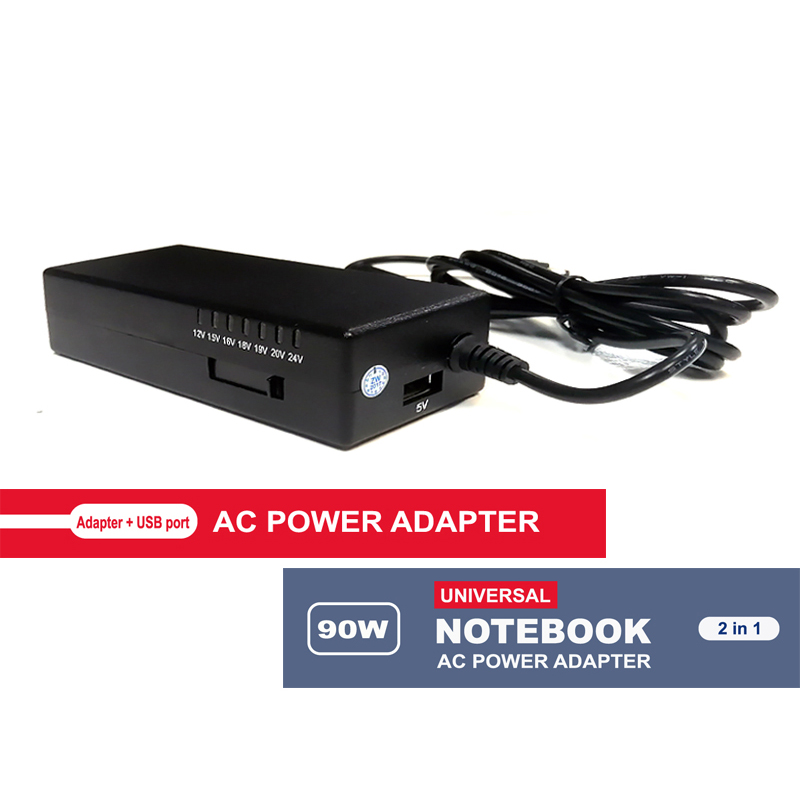 Adaptateur Universel AC pour Portable 90W avec 10 Embouts et Port USB