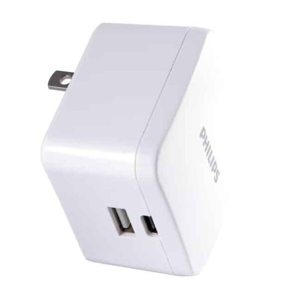 Rechargez deux appareils simultanément avec le chargeur mural Philips DLP2507/37. Compatible avec USB-A et USB-C, ce chargeur compact offre une puissance maximale de 22,5 W pour vos smartphones, tablettes et autres appareils.