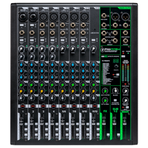 10-channel ProFX12v3 mixer with integrated effects and USB connectivity, ideal for studio recordings, live performances, podcasts, and professional events.