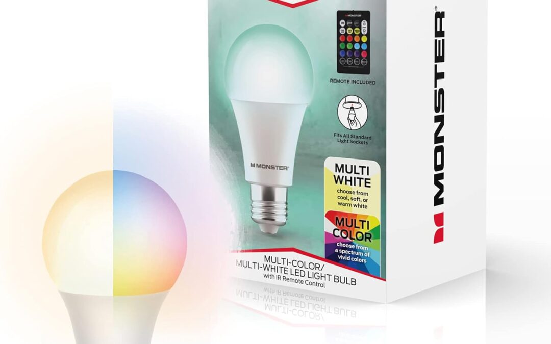 Monster MLB7-1046-RGB Multi-Color & Multi-White LED Light Bulb with IR Remote Control, 12 Lighting Options, Brightness Controls