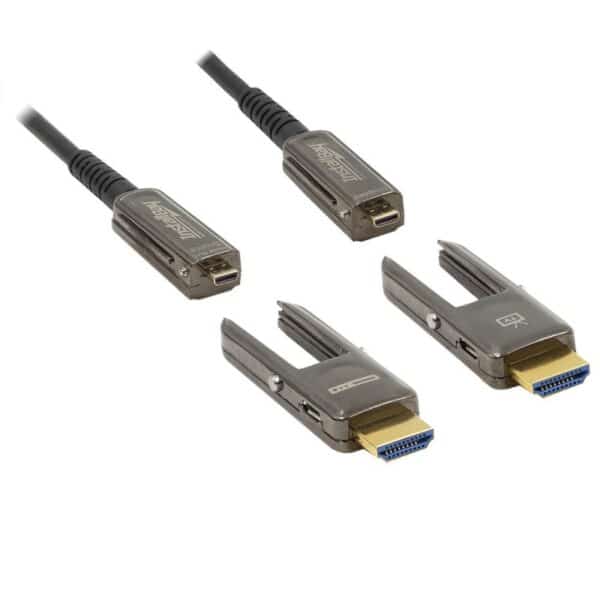 Les câbles HDMI en fibre optique Install Bay de 35 pieds avec tête détachable offrent une performance de 24Gbps, prenant en charge 4K/60, HDR, ARC et Ethernet pour une installation facile et efficace.