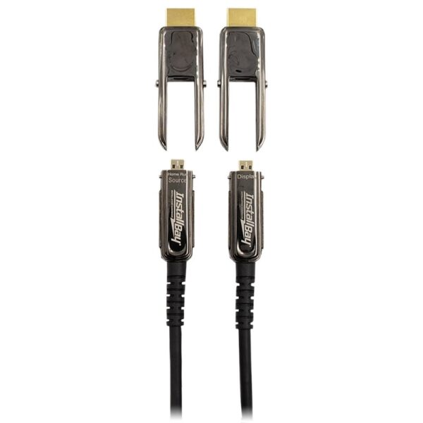 The 35-foot Install Bay Fiber HDMI cables with detachable headshell offer 24Gbps performance, supporting 4K/60, HDR, ARC, and Ethernet for easy and efficient installation.