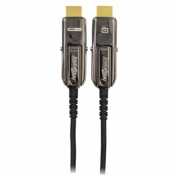 The 35-foot Install Bay Fiber HDMI cables with detachable headshell offer 24Gbps performance, supporting 4K/60, HDR, ARC, and Ethernet for easy and efficient installation.