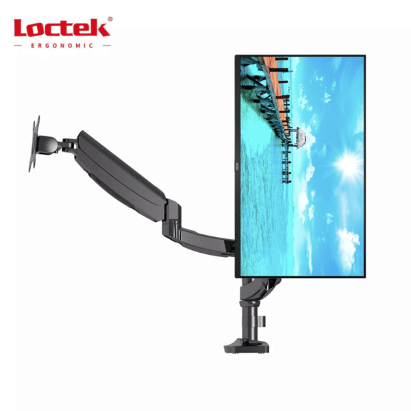 Discover the Loctek DLB504-2, a gas spring monitor arm designed for easy and precise adjustments. Ideal for screens from 17'' to 27'', with a load capacity of 2 to 9 kg and a quick-release VESA plate.