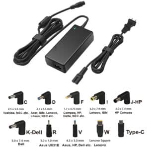 Adaptateur universel 120W pour ordinateur portable avec 10 embouts, USB 5V et tensions multiples 15V à 24V compatible HP, Dell, Lenovo, Asus et plus.
