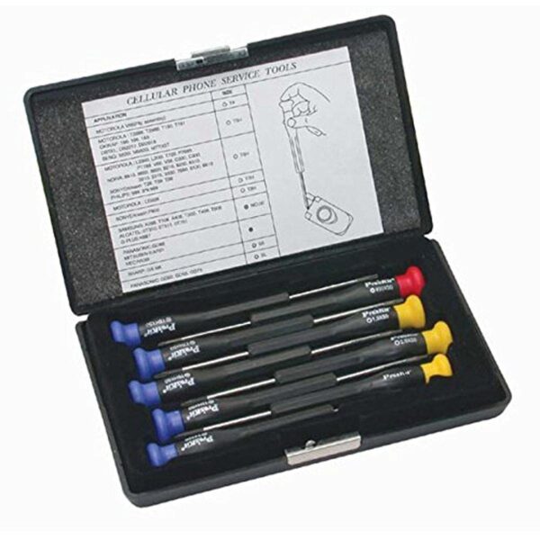 Pro'sKit 500-041 9-piece screwdriver set for opening and repairing mobile phones and electronic devices. Comes with a compact storage case.