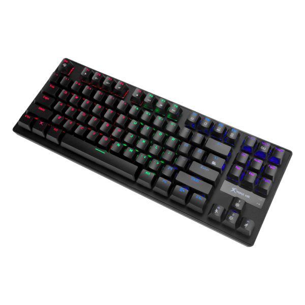 GK-979 RGB Illuminated Gaming Keyboard with rainbow backlighting, blue mechanical switches, 87 keys. Compatible with Windows 7 and newer versions.