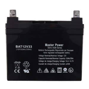 batterie 12V, 33Ah, AGM, Master Power, batterie plomb-étanche, batterie secours, batterie solaire