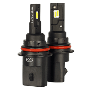 Kit de phares DEL Eurovision VXLED9007 9007/HB5 6000 lumens 6000K blanc froid, fanless avec dissipateur aluminium, installation plug‑and‑play pour voiture et camion.