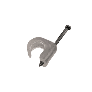 Paquet de 100 agrafes pour câble rond 5mm x 7mm, plastique durable, fixation sécurisée pour câbles électriques, informatiques ou audio.