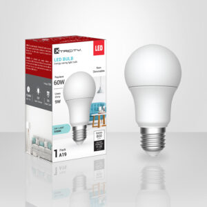 Ampoule DEL Xtricity 9 W équivalent 60 W, 800 lumens, 5000 K lumière du jour, culot E26, idéale pour bureau, cuisine et éclairage de travail.