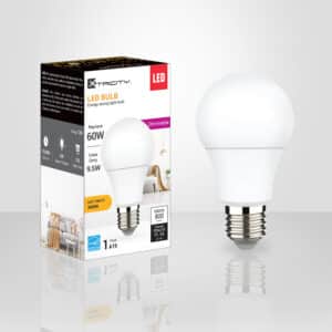 Ampoule DEL Xtricity 9.5 W équivalent 60 W, 800 lumens, 3000 K blanc doux, dimmable, culot E26, idéale pour éclairage résidentiel.