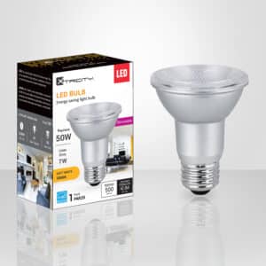 Ampoule DEL PAR20 Xtricity 7 W équivalent 50 W, 500 lumens, 3000 K blanc doux, faisceau 40°, dimmable, idéale pour éclairage directionnel et encastré.
