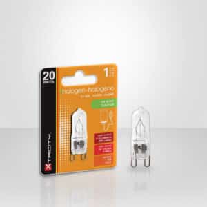 Ampoule halogène T4 JCD 20 W 120 V G9 claire et dimmable, lumière blanc chaud, idéale pour éclairage décoratif et sous armoire.