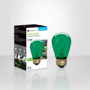 Ampoule S14 Xtricity 11 W verte, dimmable, culot E26, 360° de diffusion, idéale pour décorations, événements ou éclairage thématique.