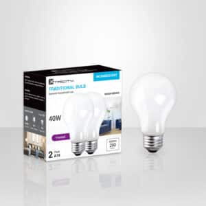 Ampoule A19 40 W antichoc Xtricity, 2700 K blanc doux, 290 lumens, finition givrée, dimmable, culot E26, paquet de 2.