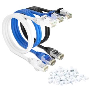Black, White, and Blue CAT6 Cable 15 feet - Pack of 3