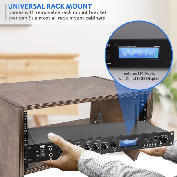 Pro Audio Bluetooth Pre-amplifier Receiver System - Digital Rack Mount Studio Preamp, Recording Mode, FM Radio