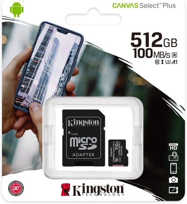 Discover the Kingston Canvas Select Plus 512GB MicroSD card (ref. SDCS2/512GBCR), offering optimal performance, superior reliability and large storage capacity for your digital devices. Lifetime warranty.