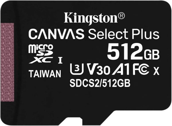 Discover the Kingston Canvas Select Plus 512GB MicroSD card (ref. SDCS2/512GBCR), offering optimal performance, superior reliability and large storage capacity for your digital devices. Lifetime warranty.