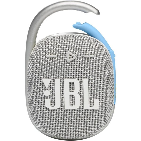 Discover the JBL Clip 4, a portable speaker with rich JBL Original Pro Sound and punchy bass. Ultra-portable design with integrated carabiner, IP67 waterproofing and up to 10 hours of battery life. Perfect for all your travels.