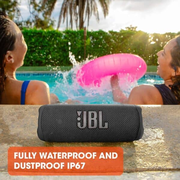 Découvrez le JBL Flip 6 : un haut-parleur portable étanche IP67 avec JBL Original Pro Sound, jusqu'à 12 heures d'autonomie, Bluetooth 5.1 et PartyBoost pour une expérience audio immersive où que vous soyez