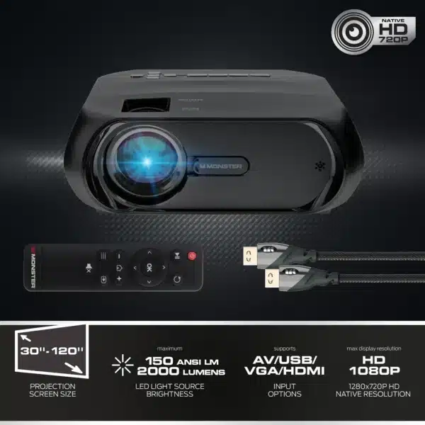 Monster HD 720p Image Pro ACL Projector - Black