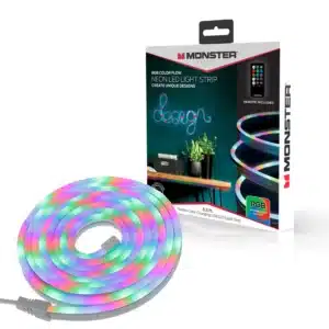 Transform your space with Monster's 6.5-foot NEON LED RGB. Customizable and easy to install, this ribbon offers vibrant colors and exceptional durability.