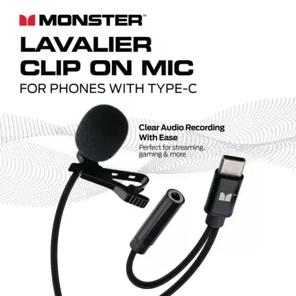 Lavalier Clip-On lapel microphone for Monster USB Type-C ports